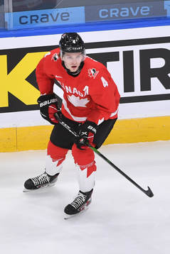 Bowen Byram of Canada skates