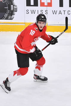 Peyton Krebs of Canada skates