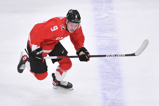 Connor Zary of Canada skates