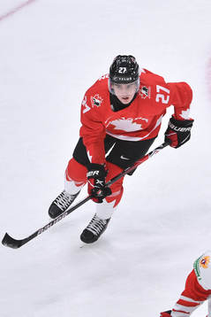 Justin Barron of Canada skates