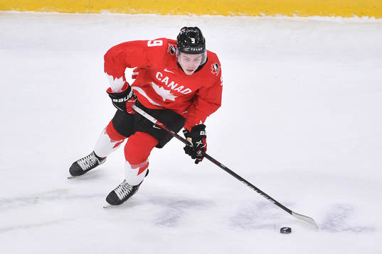 Connor Zary of Canada skates