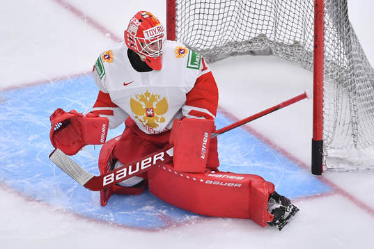 Yaroslav Askarov of Russia participates in warm up