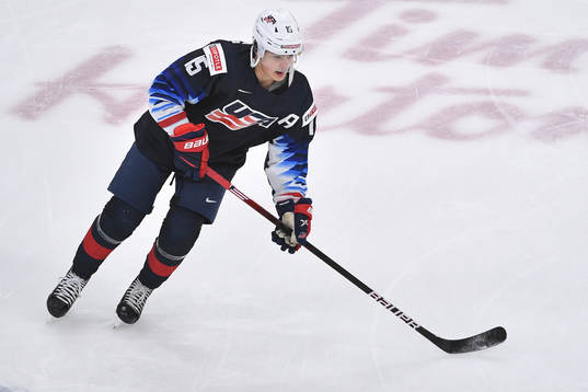 Alex Turcotte of USA participates in warm up
