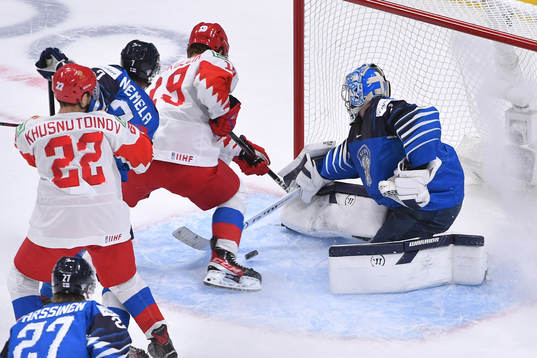 Kari Piiroinen of Finland makes a save
