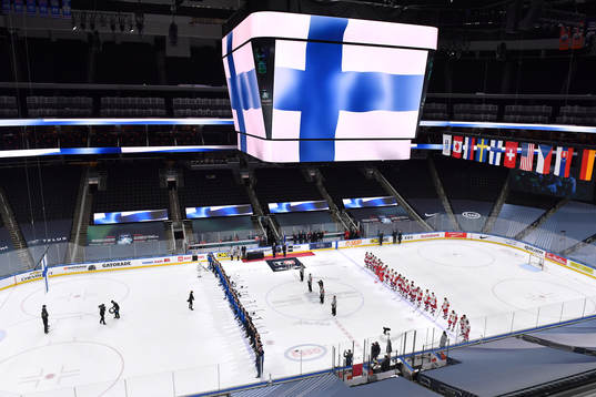 Team Finland and Team Russia stand for Finland's national