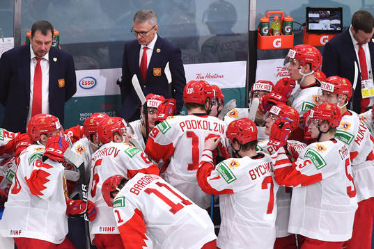 Team captain Vasili Podkolzin of Russia tries to motivate