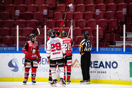 Malmö Redhawks Helge Grans och lagkamrat lagar sargen