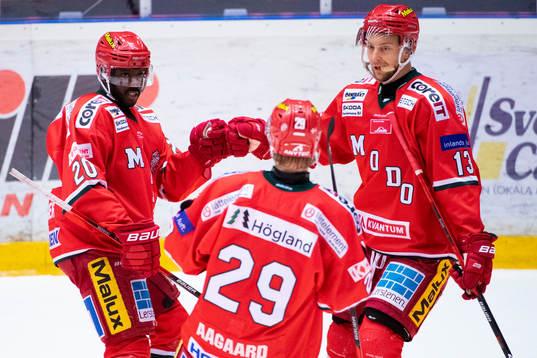 Modos Edwin Hedberg, Mikkel Aagaard och Johan Harju jublar
