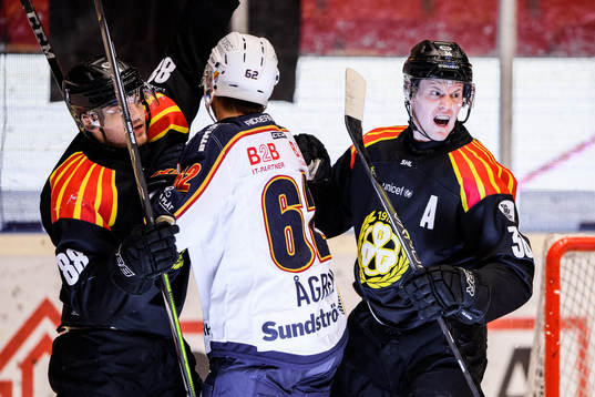 Brynäs Linus Ölund (h) jublar