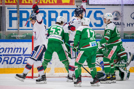 Linköpings Patrik Lundh och Jarno Kärki jublar