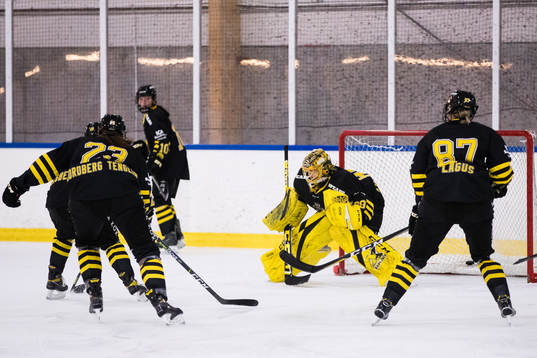 s spelare värmer upp innan ishockeymatchen i SDHL mellan