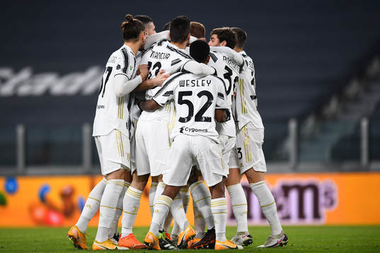 Dejan Kulusevski of Juventus celebrate with team mates