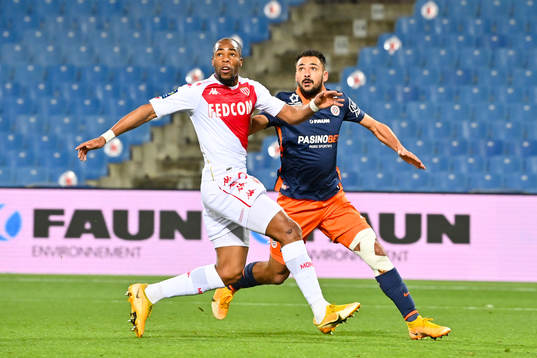 Djibril SIDIBE of Monaco and Gaetan LABORDE of Montpellier