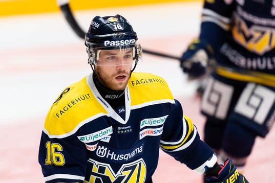 s Filip Sandberg innan ishockeymatchen i SHL mellan HV71