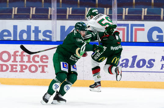 Färjestads Jens Westin och Frölundas Simon Hjalmarsson