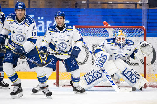 Leksands målvakt Janne Juvonen och Leksands Jon Knuts och