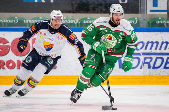 Djurgårdens Niclas Bergfors och Rögles Eric Gelinas