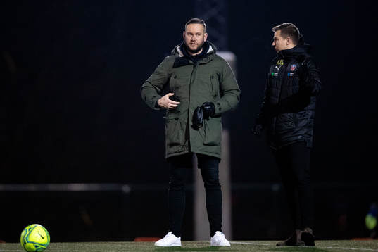 Helsingborgs klubbdirektör Joel Sandborg och Media- och