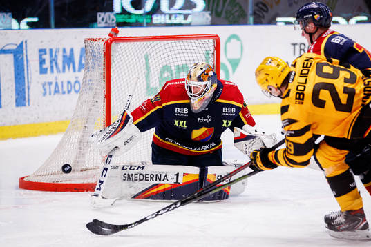 Djurgårdens målvakt Niklas Svedberg och Robert Nardella