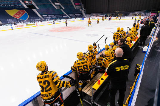 Skellefteås spelare och ledare följer spelet från båset