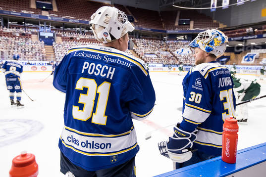 Leksands målvakt Isak Posch och Leksands målvakt Janne