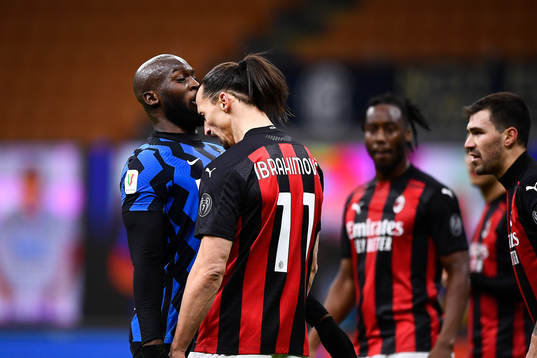 Zlatan Ibrahimovic of Milan and Romelu Lukaku of Inter