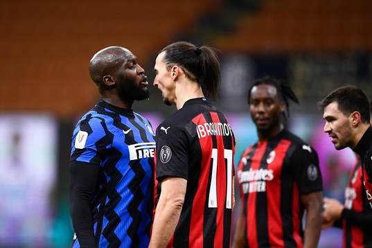 Zlatan Ibrahimovic of Milan and Romelu Lukaku of Inter