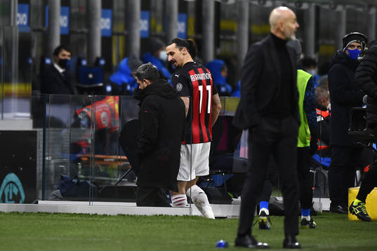 Zlatan Ibrahimovic of Milan receives a red card