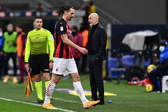 Zlatan Ibrahimovic of Milan receives a red card