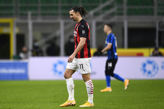 Zlatan Ibrahimovic of Milan receives a red card