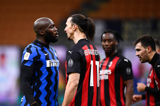 Zlatan Ibrahimovic of Milan and Romelu Lukaku of Inter