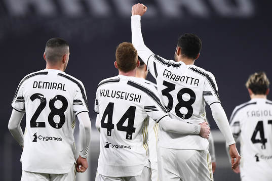 Dejan Kulusevski of Juventus celebrates the 1-0 goal by