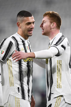 Dejan Kulusevski of Juventus celebrate with teammates