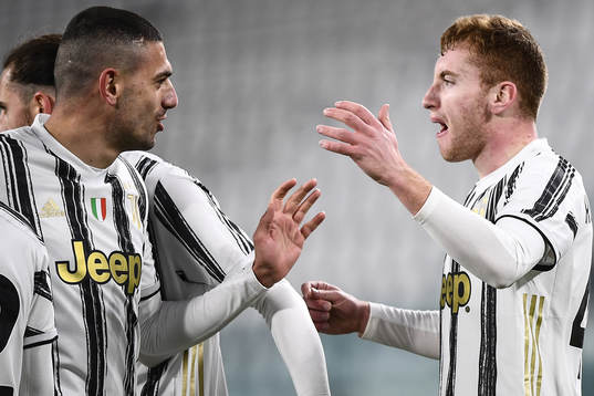 Dejan Kulusevski of Juventus celebrate with teammates