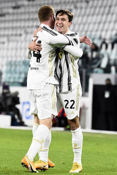 Dejan Kulusevski of Juventus celebrate with teammates