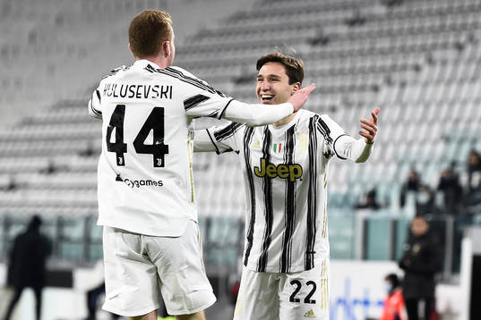Dejan Kulusevski of Juventus celebrate with teammates