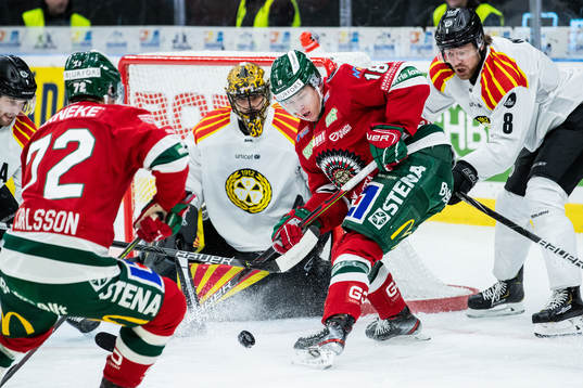 Brynäs målvakt Samuel Ersson och Frölundas Lucas Raymond