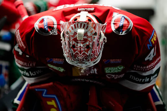Frölundas målvakt Niklas Rubin innan ishockeymatchen i