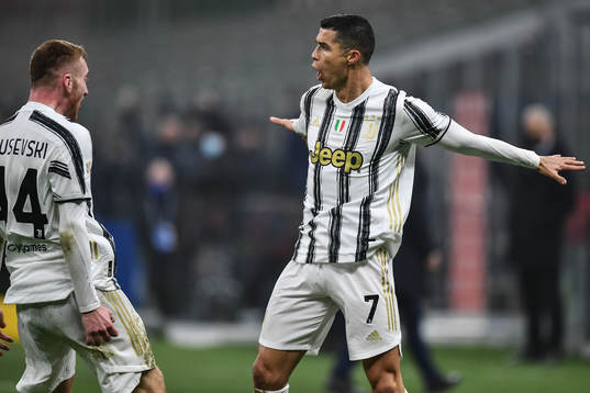 Cristiano Ronaldo celebrate with Dejan Kulusevski of