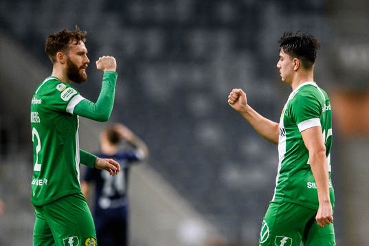 Hammarbys Simon Sandberg och Jusef Erabi jublar