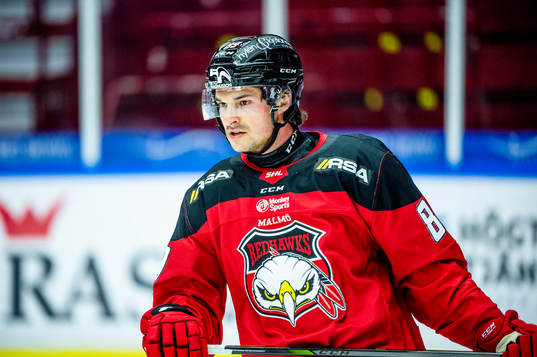 Malmö Redhawks Matt Puempel värmer upp innan