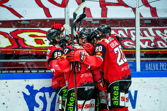 Malmö Redhawks Ponthus Westerholm jublar med lagkamraterna