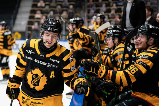 Skellefteås Andreas Wingerli och Rickard Hugg jublar