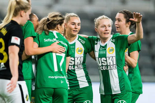 Hammarbys Emma Jansson och Emilia Larsson jublar