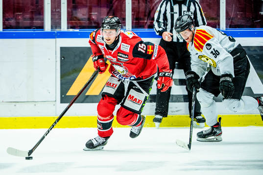 Malmö Redhawks Axel Wemmenborn mot Brynäs Linus Ölund