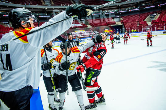 Brynäs Jadeon Descheneau trycker till Malmö Redhawks Emil