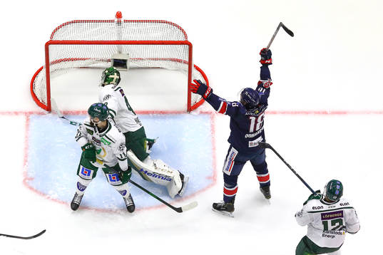 Linköpings Alexander Johansson jublar vid mål 3-1 av