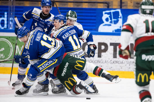 Leksands Jon Knuts och Martin Karlsson och Frölundas Elmer