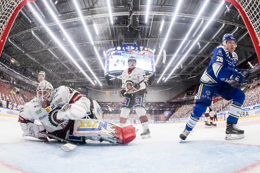 Frölundas målvakt Niklas Rubin och Leksands Patrik Norén
