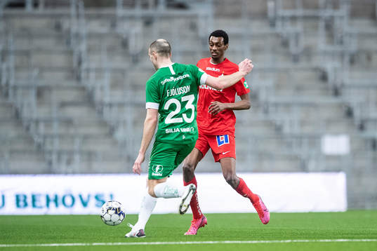 Hammarbys Jon Gudni Fjoluson och IFK Norrköpings Jonatan